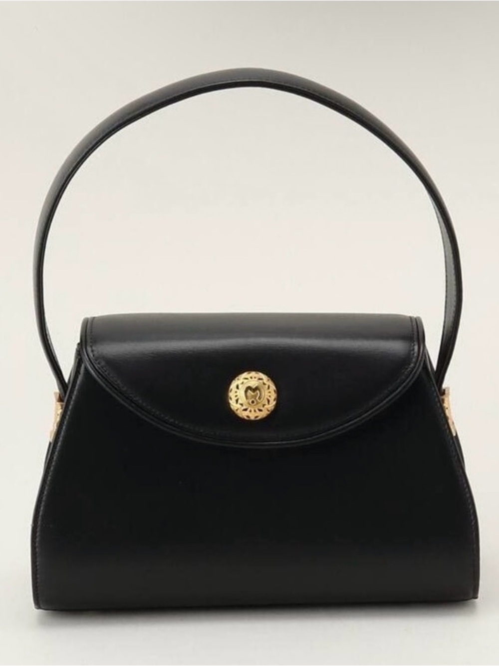 Classic Black Leather Top-Handle Bag with Gold Accent